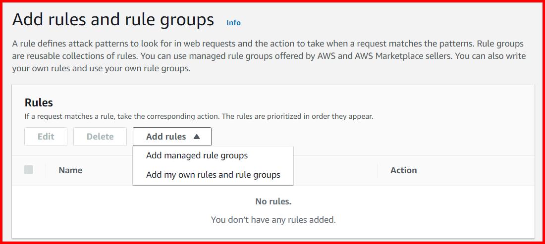 Picture showing the screen for adding the rules and rule groups
